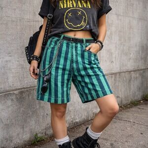 Vintage Cherokee Green Striped Denim Shorts Juniors 13 90s Grunge Skate
